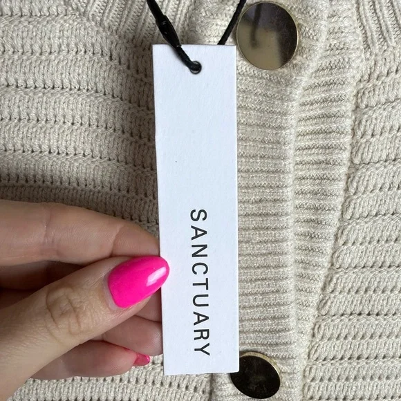 Sanctuary Women’s Pointelle Knitted Jacket Button Up Sweater in Oat size XXL - Picture 3 of 10